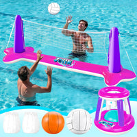 JOYIN Inflatable Pool Float Set Volleyball Net & Basketball Hoops, Balls Included for Kids and Adults Swimming Game Toy, Summer Floaties, Volleyball Court |Basketball Quick Pick Grocers