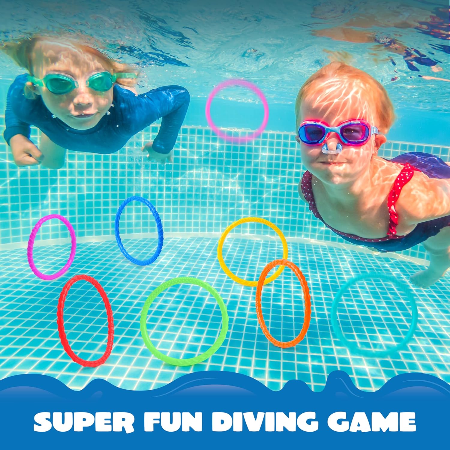 JOYIN Dive Circles Pool Toys, 8 Pcs Colorful Pool Rings for Kids, Underwater Training Swimming Diving Toy for Kids Gifts Summer Swim Water Fun Games Quick Pick Grocers