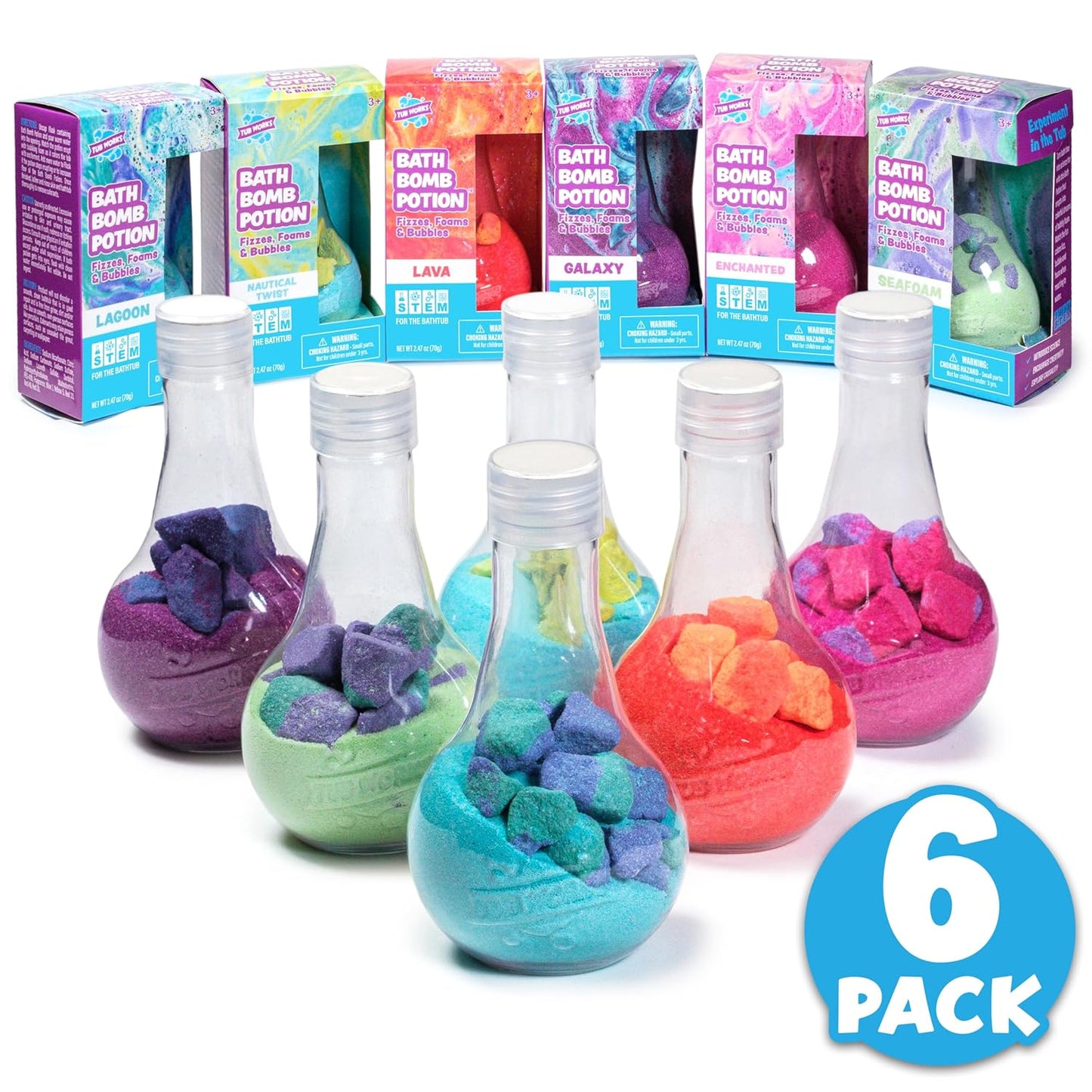 Tub Works® Kids Bath Bomb Potion™ Bath Toy, Variety 6 Pack | Nontoxic | Fizzes, Foams & Bubbles with an Eruption of Color | Interactive Bath Bombs | Fun Science Toddler Bath Toys Quick Pick Grocers