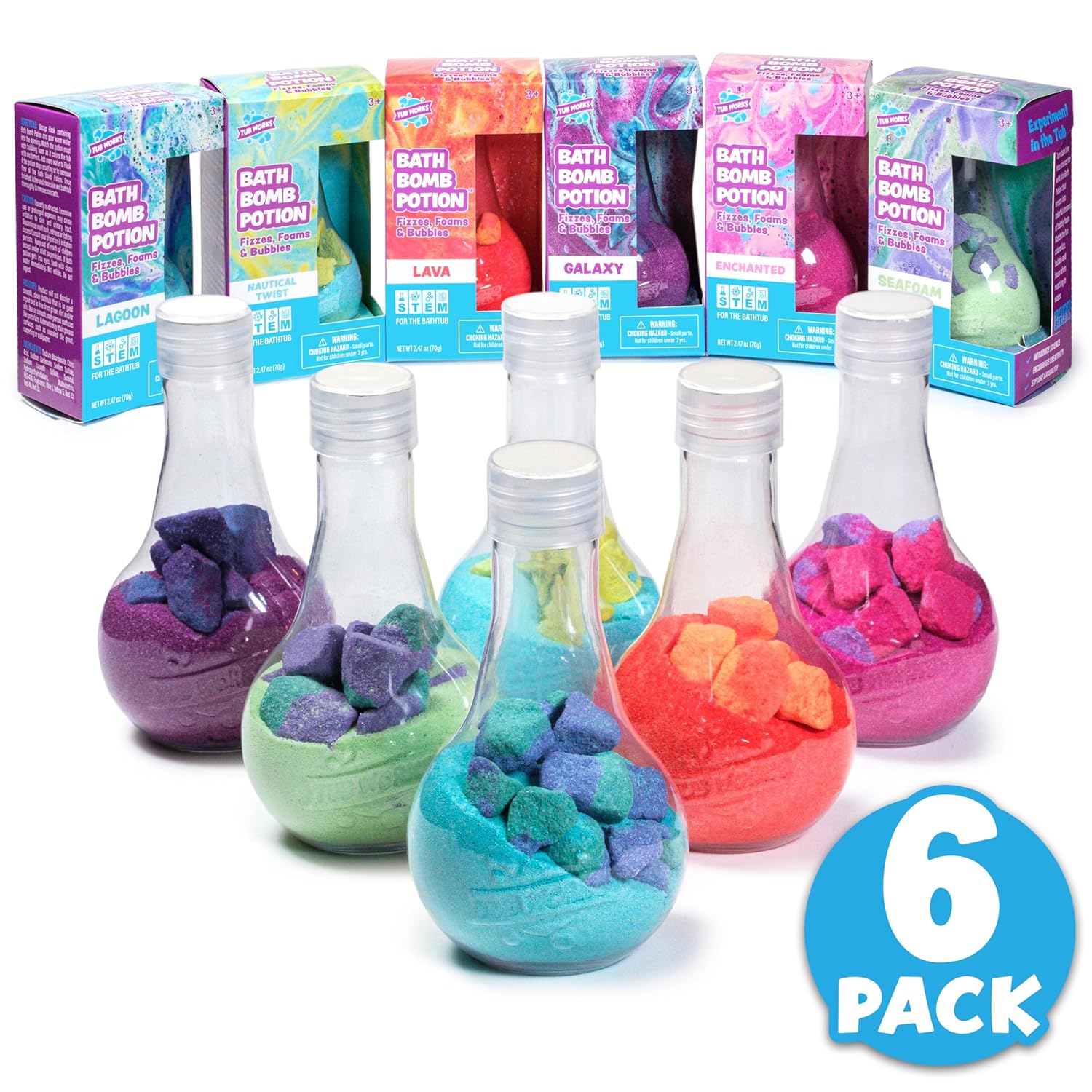 Tub Works® Kids Bath Bomb Potion™ Bath Toy, Variety 6 Pack | Nontoxic | Fizzes, Foams & Bubbles with an Eruption of Color | Interactive Bath Bombs | Fun Science Toddler Bath Toys Quick Pick Grocers