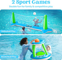 JOYIN Inflatable Pool Float Set Volleyball Net & Basketball Hoops, Balls Included for Kids and Adults Swimming Game Toy, Summer Floaties, Volleyball Court |Basketball Quick Pick Grocers
