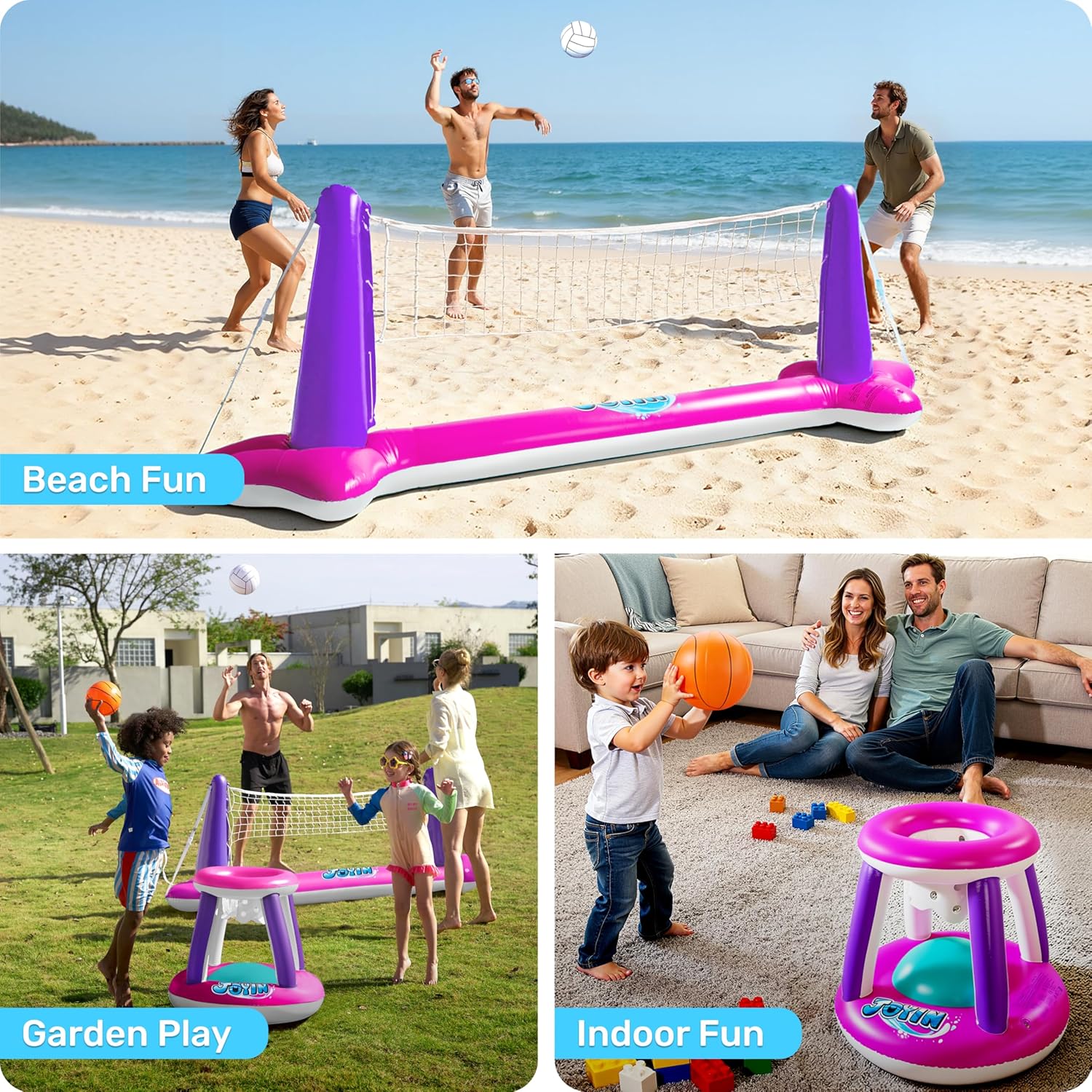 JOYIN Inflatable Pool Float Set Volleyball Net & Basketball Hoops, Balls Included for Kids and Adults Swimming Game Toy, Summer Floaties, Volleyball Court |Basketball Quick Pick Grocers