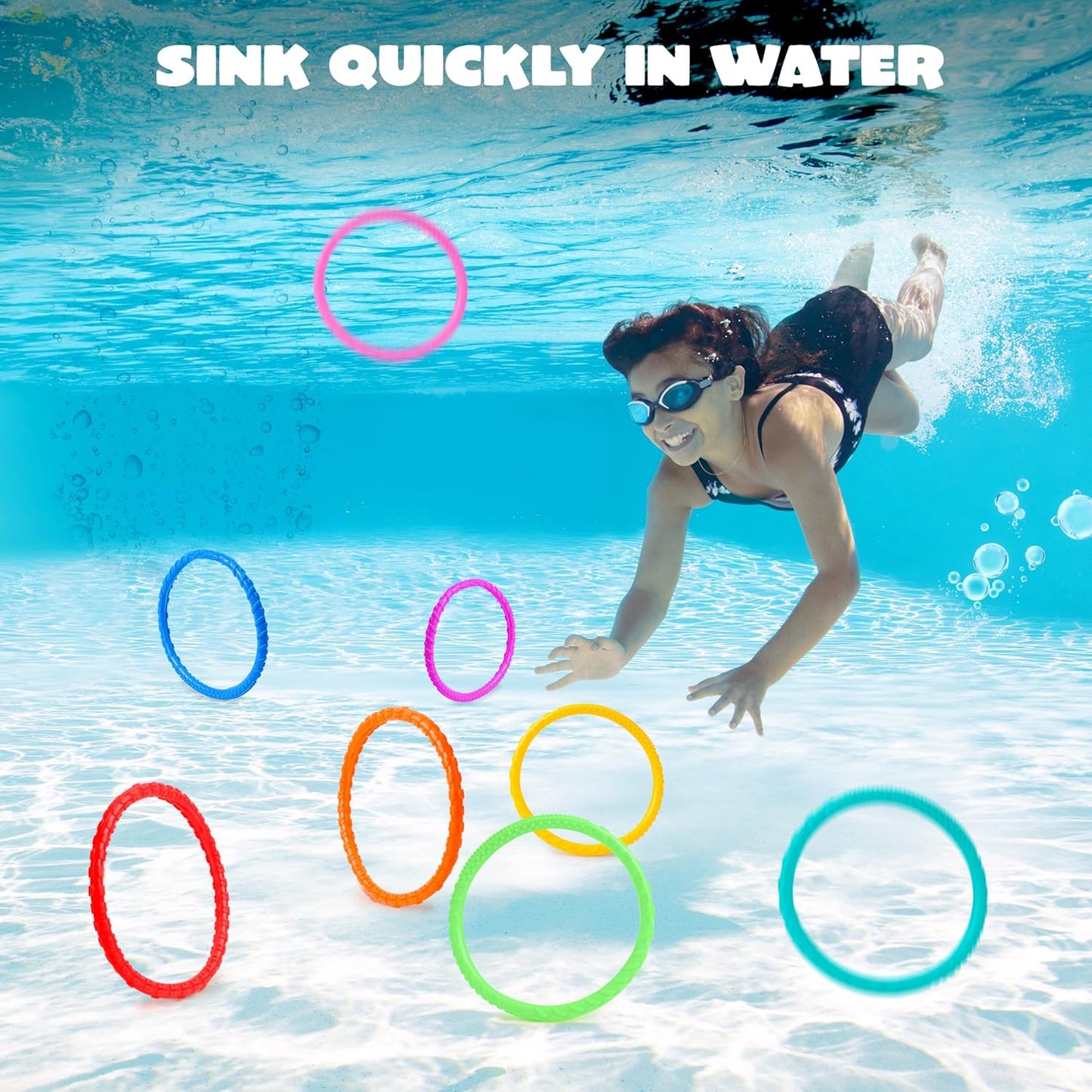 JOYIN Dive Circles Pool Toys, 8 Pcs Colorful Pool Rings for Kids, Underwater Training Swimming Diving Toy for Kids Gifts Summer Swim Water Fun Games Quick Pick Grocers
