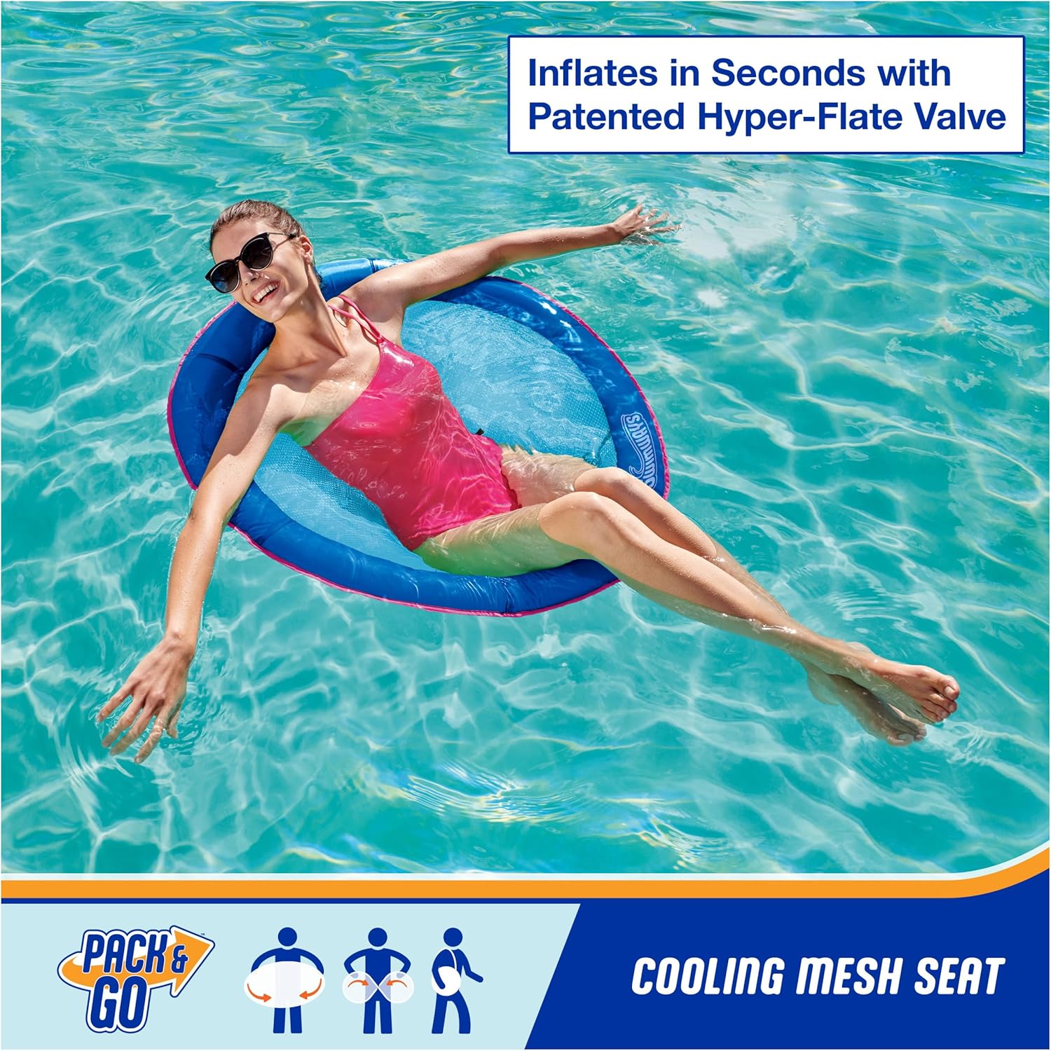 SwimWays Spring Float Premium Papasan Pool Lounger, Inflatable Pool Floats Adult with Fast Inflation for Ages 15 & Up Quick Pick Grocers