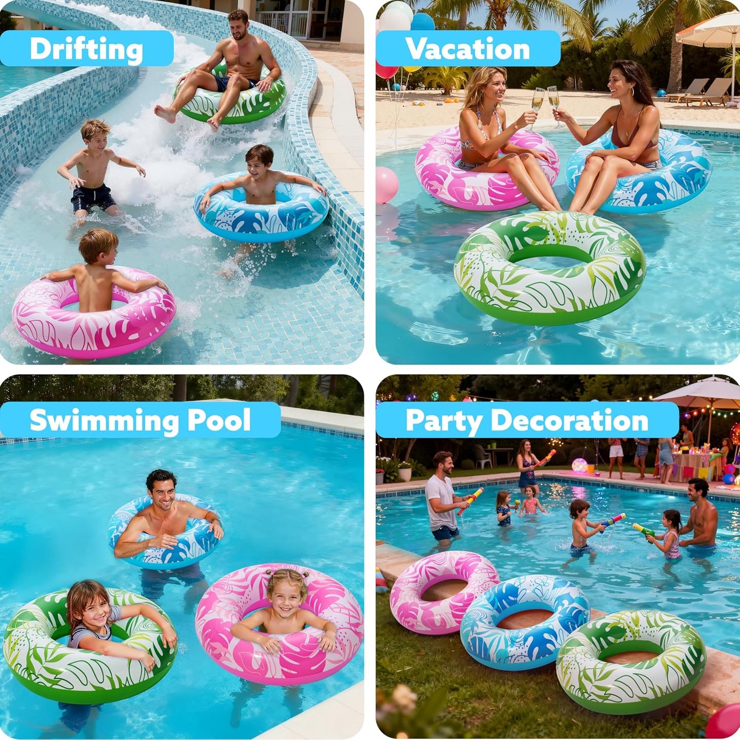 JOYIN 3 Pack Pool Floats, Pool Tube for Kids Swim Rings Inflatable Tubes, Floatie Ring Water Toys for Swimming, Summer Beach Party Quick Pick Grocers
