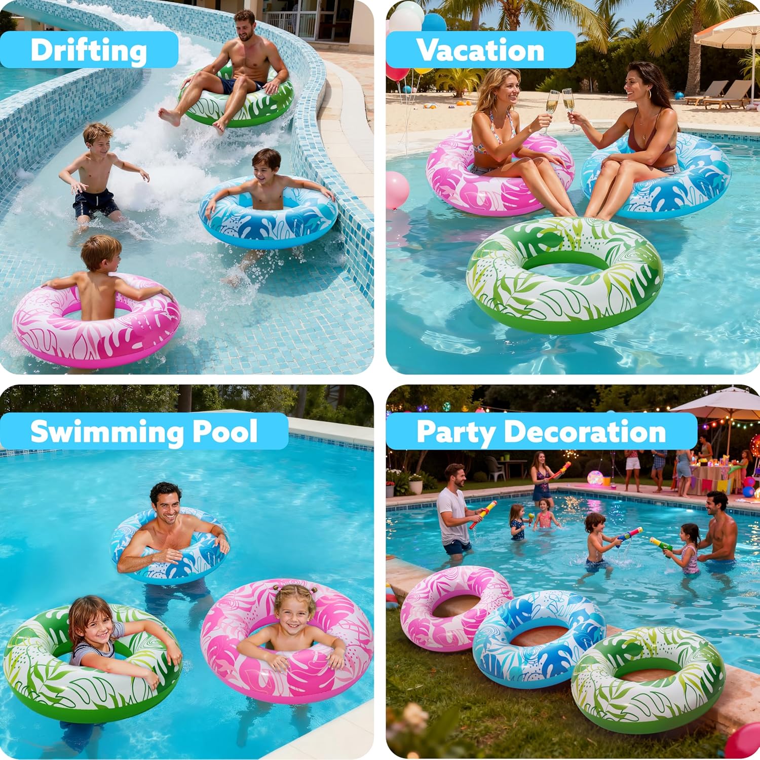 JOYIN 3 Pack Pool Floats, Pool Tube for Kids Swim Rings Inflatable Tubes, Floatie Ring Water Toys for Swimming, Summer Beach Party Quick Pick Grocers
