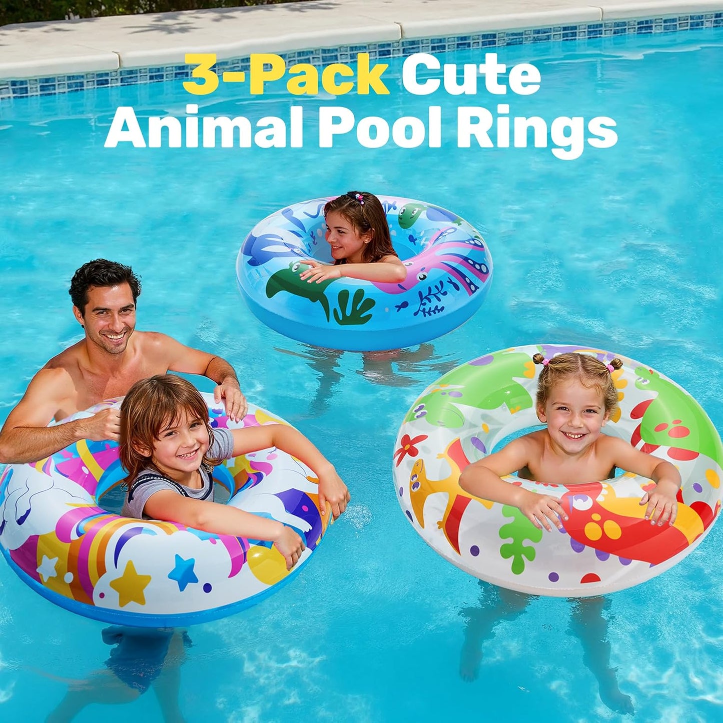 JOYIN 3 Pack Pool Floats, Pool Tube for Kids Swim Rings Inflatable Tubes, Floatie Ring Water Toys for Swimming, Summer Beach Party Quick Pick Grocers