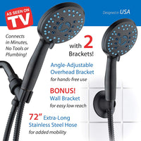 Hotel Spa AquaCare High Pressure 8-mode Handheld Shower Head, Anti-clog Nozzles - Built-in Power Wash to Clean Tub, Tile & Pets, Extra Long 6 ft. Stainless Steel Hose, Wall & Overhead Brackets Quick Pick Grocers