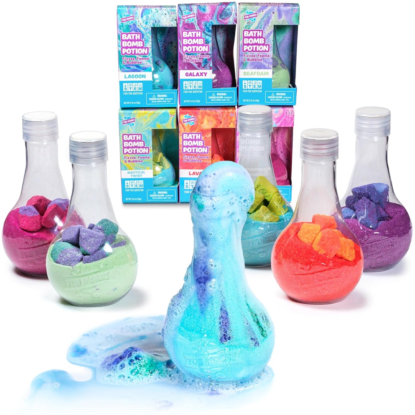 Tub Works® Kids Bath Bomb Potion™ Bath Toy, Variety 6 Pack | Nontoxic | Fizzes, Foams & Bubbles with an Eruption of Color | Interactive Bath Bombs | Fun Science Toddler Bath Toys Quick Pick Grocers