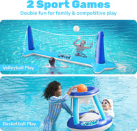 JOYIN Inflatable Pool Float Set Volleyball Net & Basketball Hoops, Balls Included for Kids and Adults Swimming Game Toy, Summer Floaties, Volleyball Court |Basketball Quick Pick Grocers