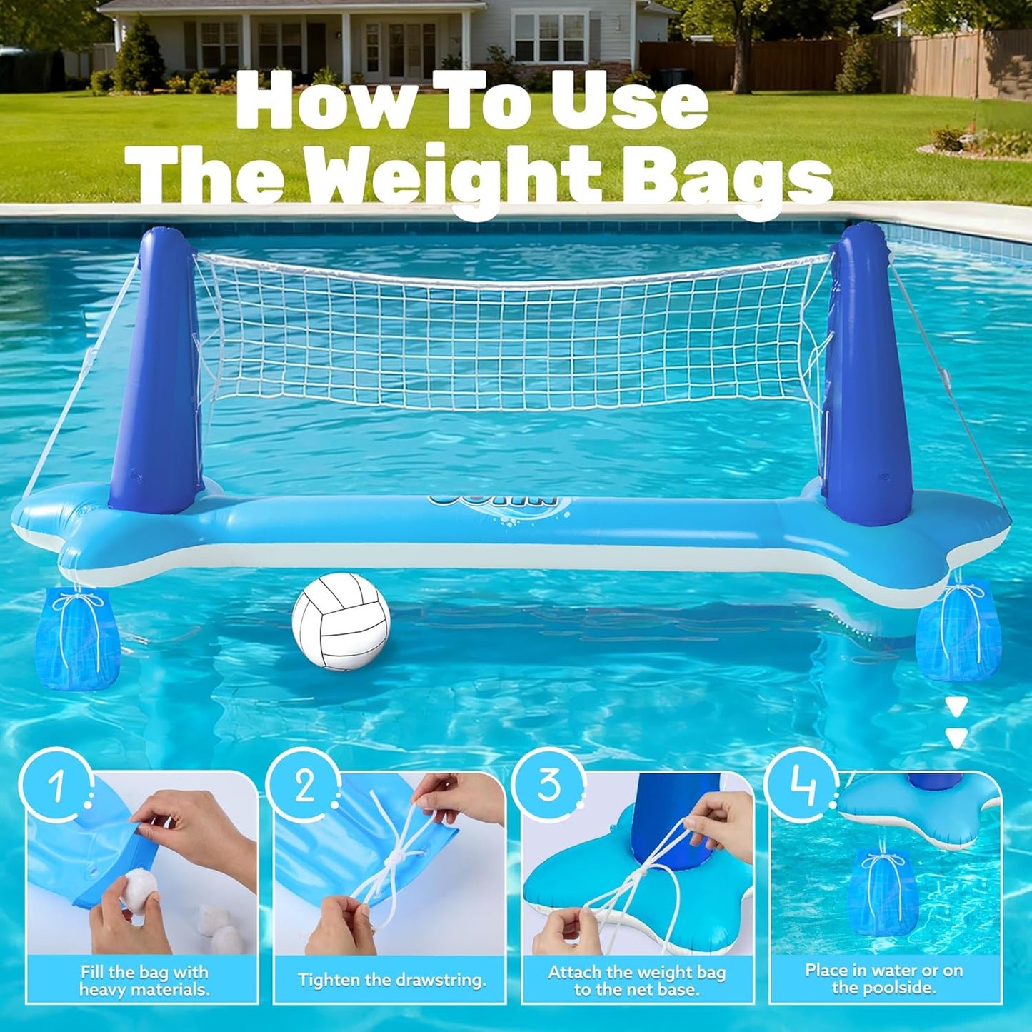 JOYIN Inflatable Pool Float Set Volleyball Net & Basketball Hoops, Balls Included for Kids and Adults Swimming Game Toy, Summer Floaties, Volleyball Court |Basketball Quick Pick Grocers
