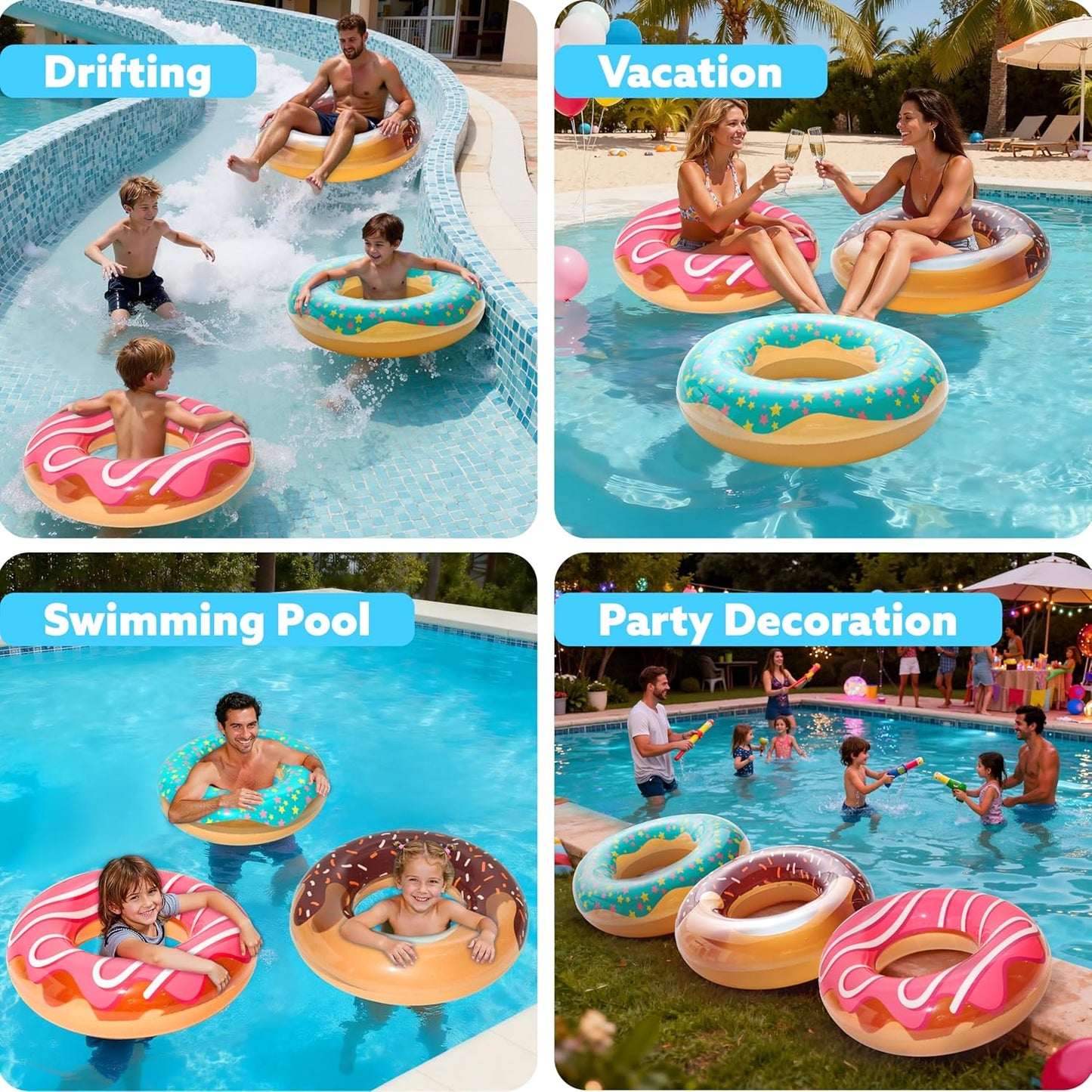 JOYIN 3 Pack Pool Floats, Pool Tube for Kids Swim Rings Inflatable Tubes, Floatie Ring Water Toys for Swimming, Summer Beach Party Quick Pick Grocers
