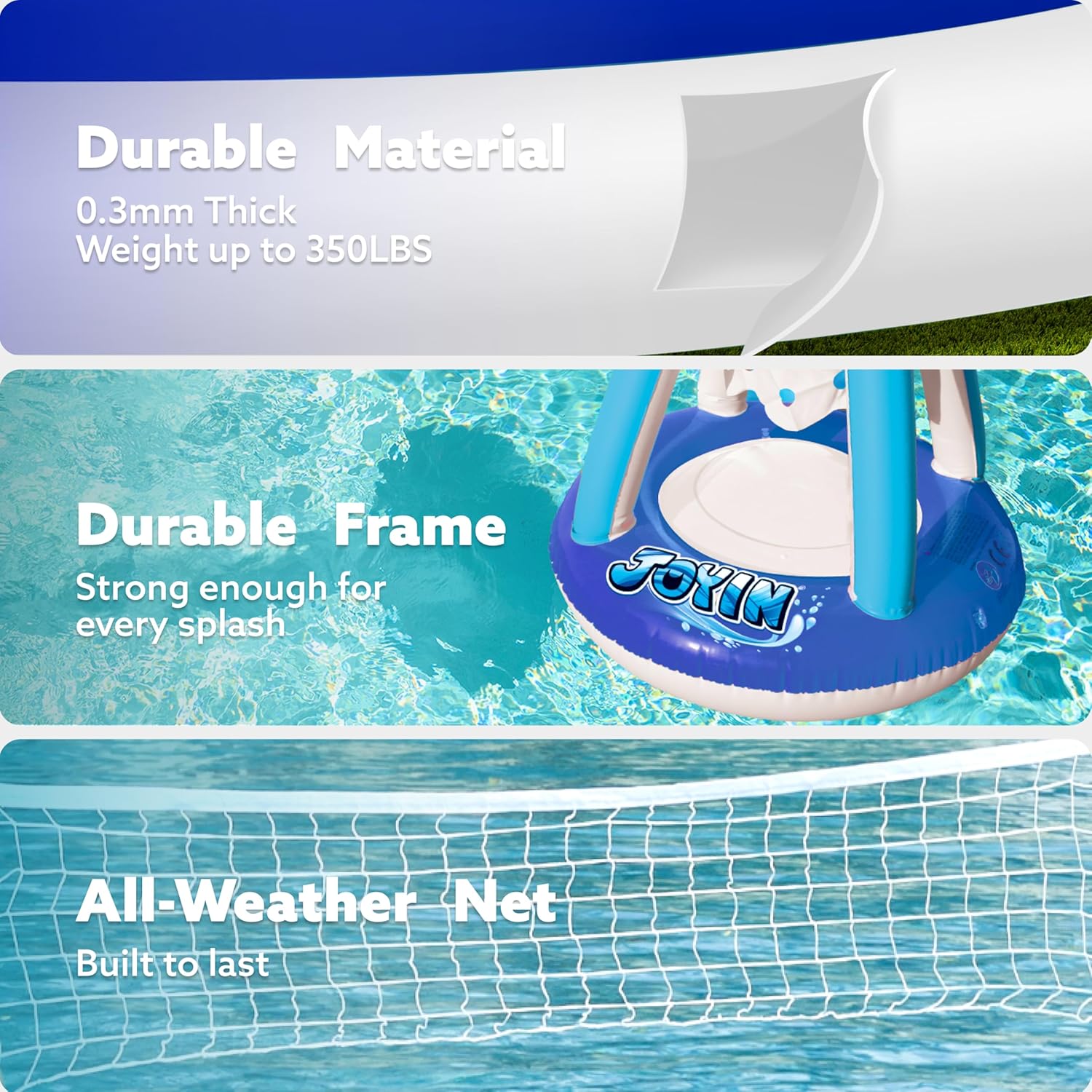 JOYIN Inflatable Pool Float Set Volleyball Net & Basketball Hoops, Balls Included for Kids and Adults Swimming Game Toy, Summer Floaties, Volleyball Court |Basketball Quick Pick Grocers