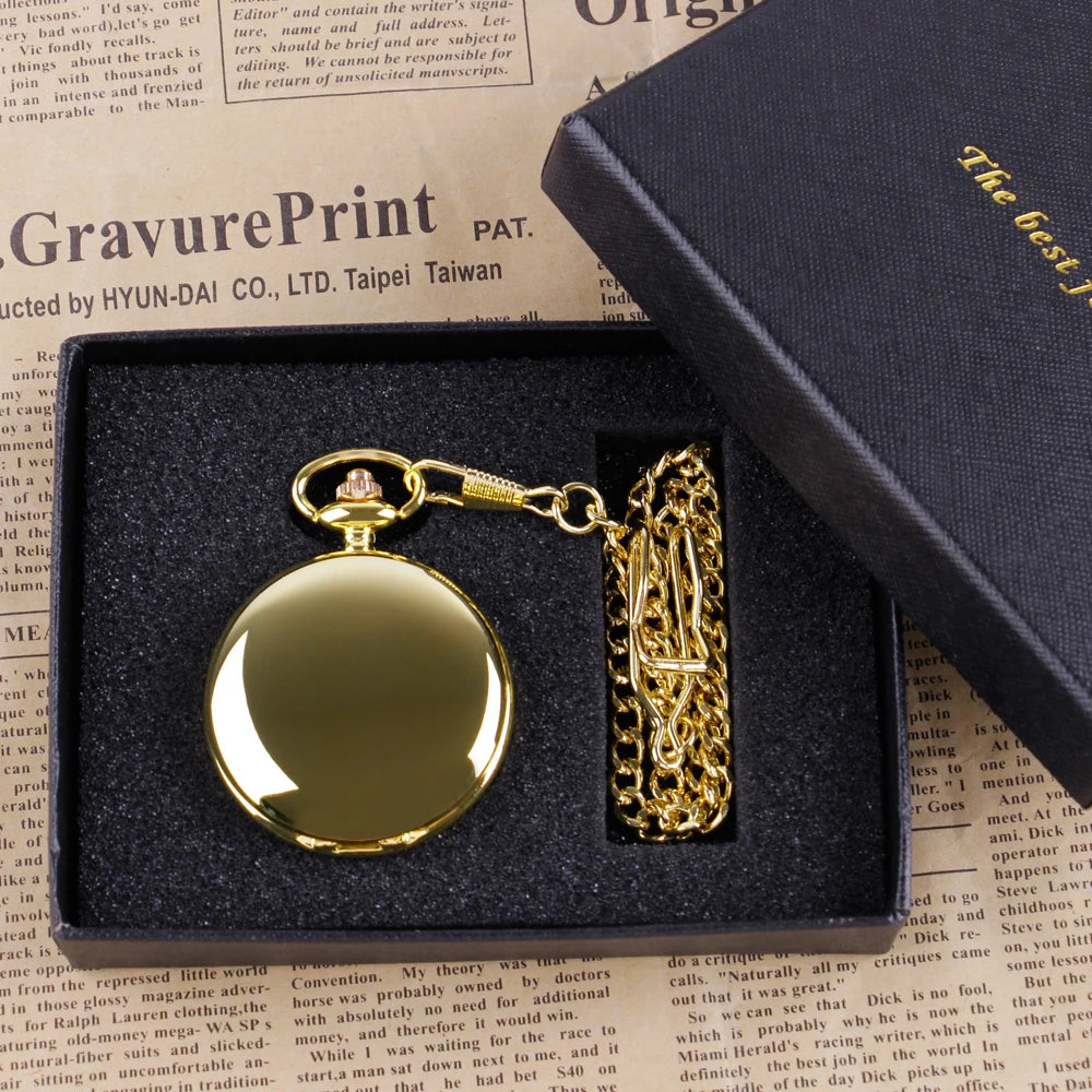 Luxury Gold Quartz Pocket Watch Gift Box Set For Family Fashion Casual Necklace Pendant Unisex Pocket&Fob Chain Watches with Box Quick Pick Grocers