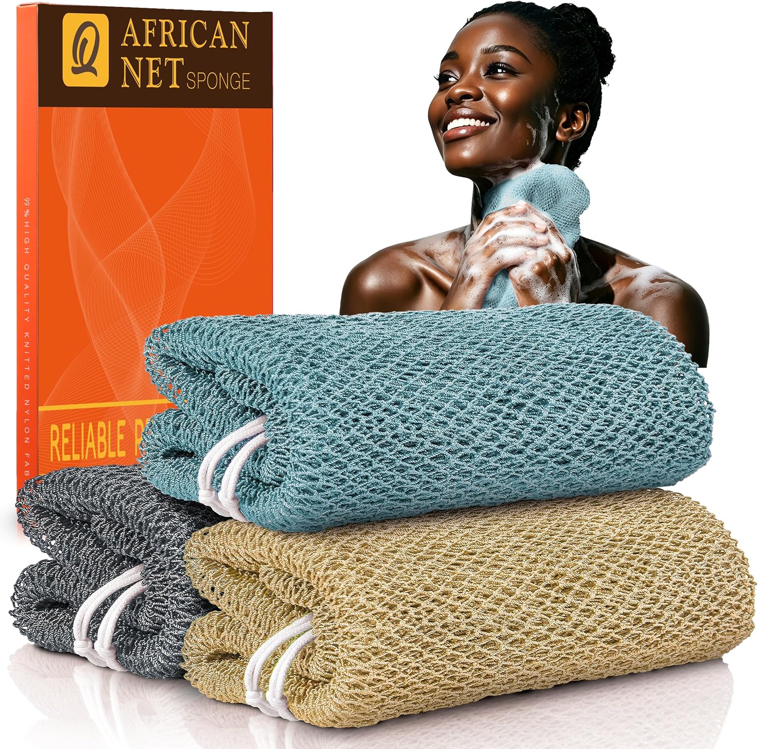 African Bath Sponge African Net Long Net Bath Sponge Exfoliating Shower Body Scrubber Back Scrubber Skin Smoother,Great for Daily Use Quick Pick Grocers