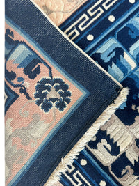 Hand-Knotted Antique Chinese Peking Wool Rug – 5’6” x 7’6” – Full Pile Navy and Cream Design