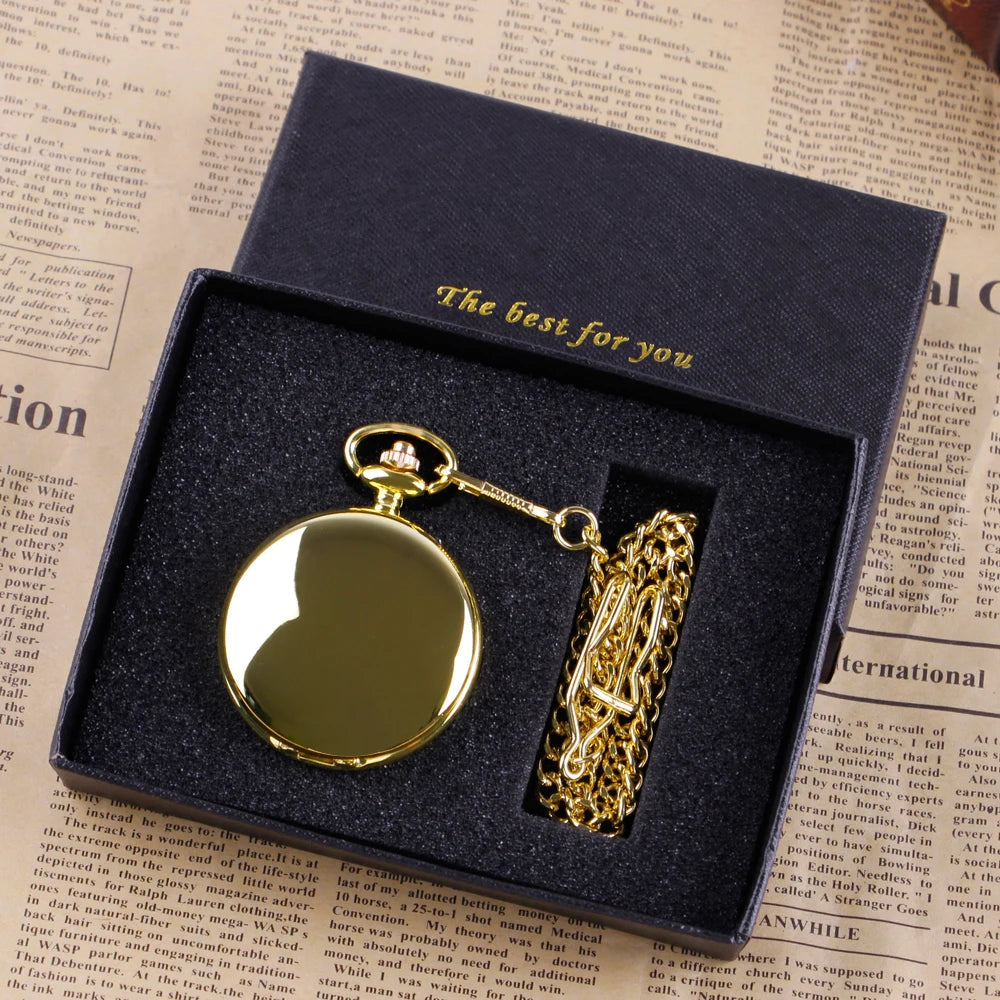 Luxury Gold Quartz Pocket Watch Gift Box Set For Family Fashion Casual Necklace Pendant Unisex Pocket&Fob Chain Watches with Box Quick Pick Grocers