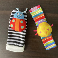 4Pcs Baby Toy 0-12 Months Baby Rattles Toys Animal Socks Wrist Strap + Rattle Baby Foot Socks Bug Wrist Strap Baby Socks New Econic Blanks