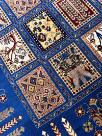 6'9″ x 10' Hand-Knotted Afghani Bakhtiari Wool Rug – Persian Garden Design – Blue & Cream