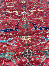 Hand-Knotted Afghani Bidjar Wool Rug – 9’x12’6” – Intricate Geometric & Floral Motifs