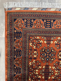 Hand-Knotted Afghani Bukharayi Rug | 6'7" x 10' Wool Area Carpet – Traditional Geometric Design