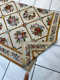 Handmade Needlepoint Floral Wool Rug – 9' 7" x 13' 5" – Vintage European Tapestry Style