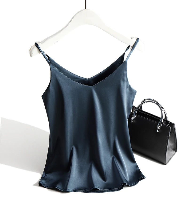 AOSSVIAO 2026 Spaghetti Strap Top Women Halter V Neck Basic White Cami Sleeveless Satin Silk Tank Tops Women'S Summer Camisole Quick Pick Grocers