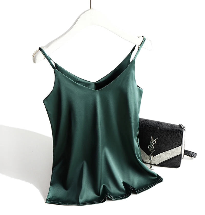 AOSSVIAO 2026 Spaghetti Strap Top Women Halter V Neck Basic White Cami Sleeveless Satin Silk Tank Tops Women'S Summer Camisole Quick Pick Grocers