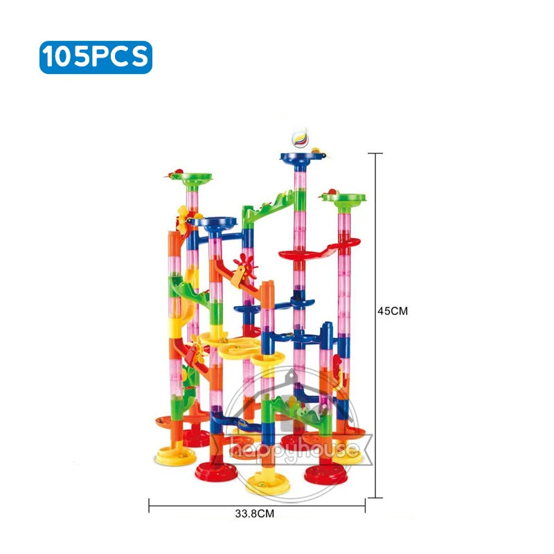 Marble Run Race Track Building Blocks Kids 3D Maze Ball Roll Toy DIY Marble Run Race Coaster Set 80/105/109/133pc Christmas Gift Purest Peak