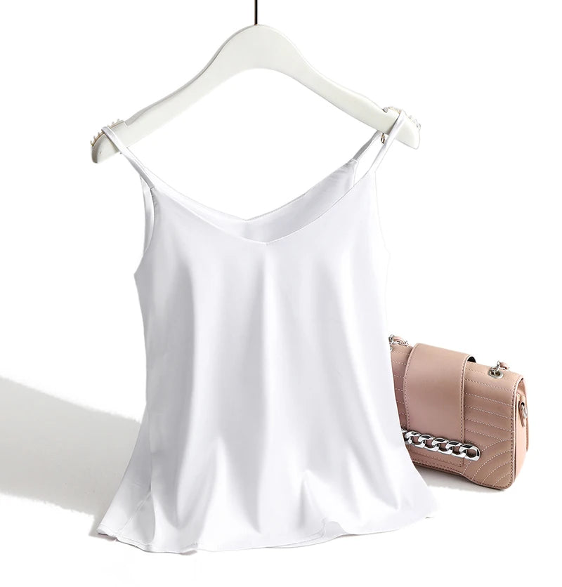 AOSSVIAO 2026 Spaghetti Strap Top Women Halter V Neck Basic White Cami Sleeveless Satin Silk Tank Tops Women'S Summer Camisole Quick Pick Grocers