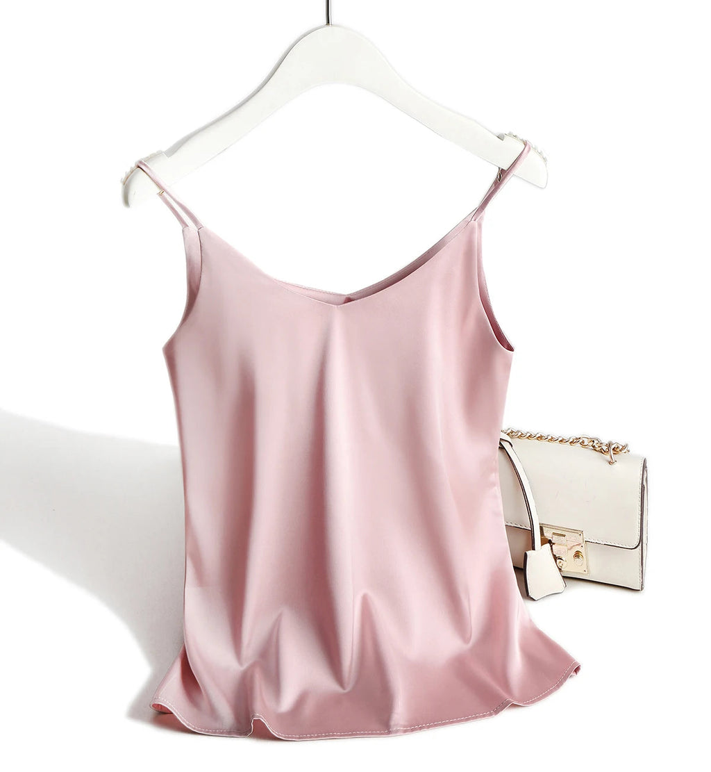 AOSSVIAO 2026 Spaghetti Strap Top Women Halter V Neck Basic White Cami Sleeveless Satin Silk Tank Tops Women'S Summer Camisole Quick Pick Grocers