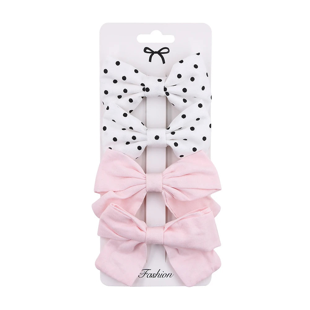 4Pcs/set Leopard Dot Print Bowknot Hair Bow Clips Baby Girls Lace Cotton Linen Barrettes Safety Hairpins Headwear Accessories Purest Peak