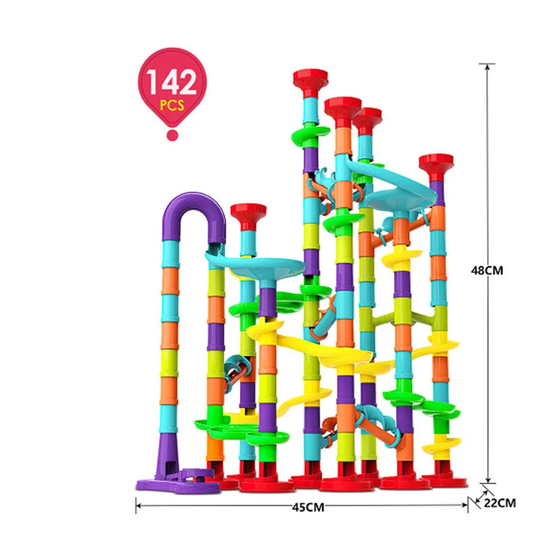 Marble Run Race Track Building Blocks Kids 3D Maze Ball Roll Toy DIY Marble Run Race Coaster Set 80/105/109/133pc Christmas Gift Purest Peak