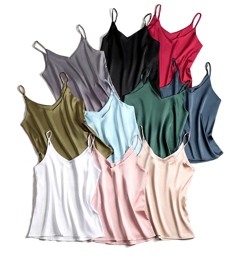 AOSSVIAO 2026 Spaghetti Strap Top Women Halter V Neck Basic White Cami Sleeveless Satin Silk Tank Tops Women'S Summer Camisole Quick Pick Grocers