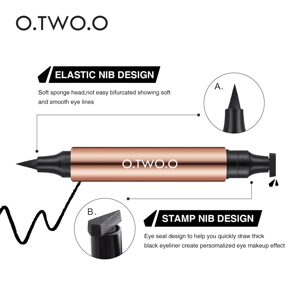 O.TWO.O Eyeliner Stamp Black Liquid Eyeliner Pen Waterproof Fast Dry Double-ended Eye Liner Pencil Make-up for Women Cosmetics Purest Peak