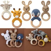 BPA Free Baby Wooden Teether Crochet Cartoon Baby Rattle Toys Wooden Ring Rodent Toys Mobile Gym Kids Newborn Educational Toys Purest Peak