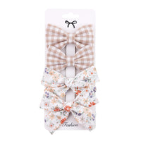 4Pcs/set Leopard Dot Print Bowknot Hair Bow Clips Baby Girls Lace Cotton Linen Barrettes Safety Hairpins Headwear Accessories Purest Peak