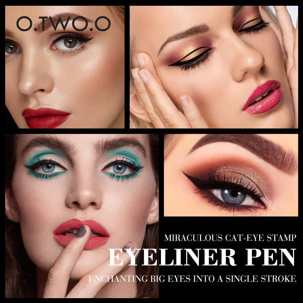 O.TWO.O Eyeliner Stamp Black Liquid Eyeliner Pen Waterproof Fast Dry Double-ended Eye Liner Pencil Make-up for Women Cosmetics Purest Peak