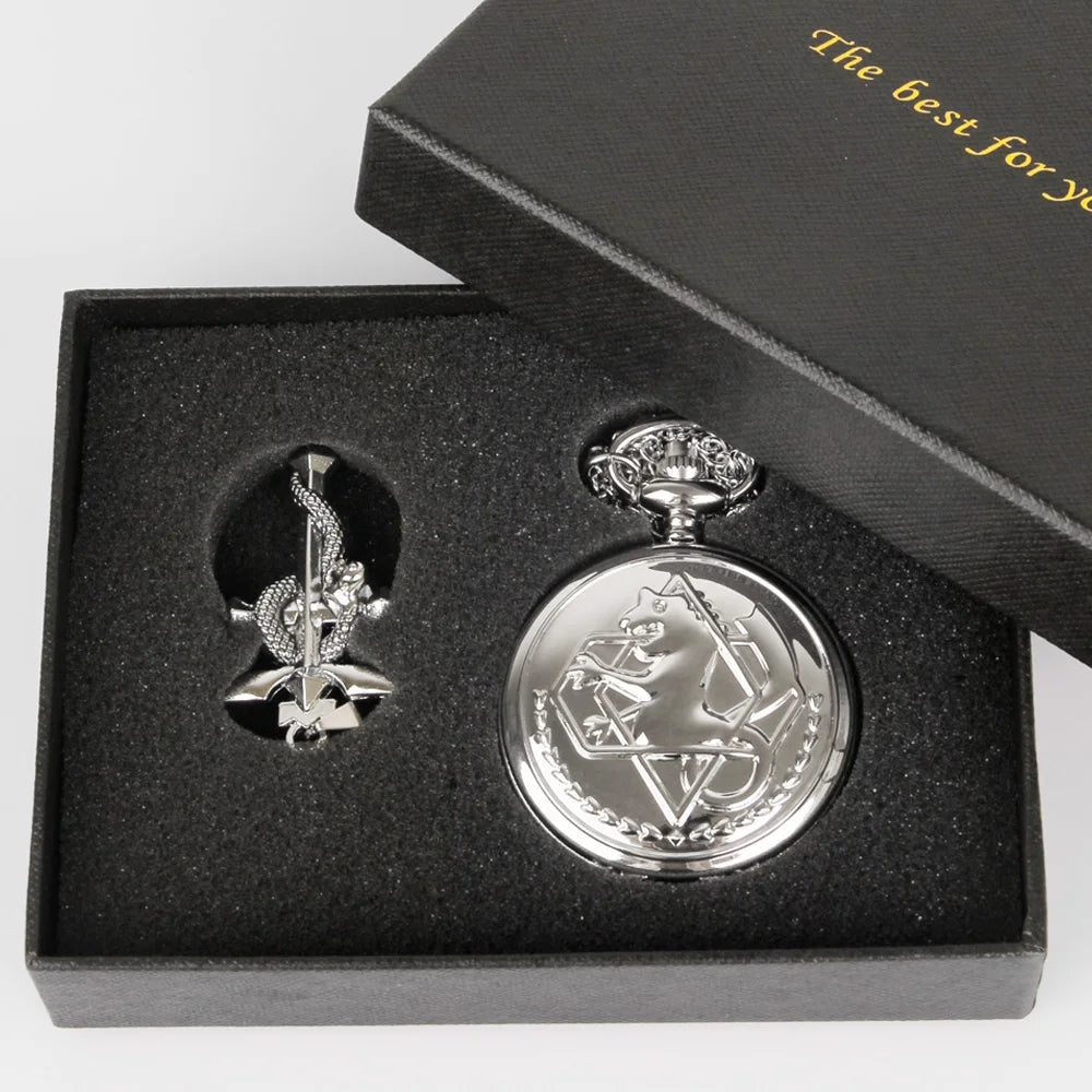 Fullmetal Alchemist High Grade Gifts Sets Pocket Watch Cosplay Japan Anime Necklace Clock Accessories With Box CF1217 Quick Pick Grocers
