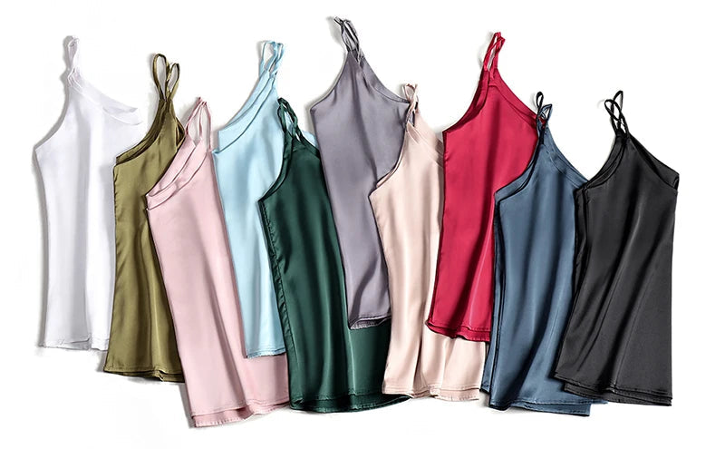 AOSSVIAO 2026 Spaghetti Strap Top Women Halter V Neck Basic White Cami Sleeveless Satin Silk Tank Tops Women'S Summer Camisole Quick Pick Grocers