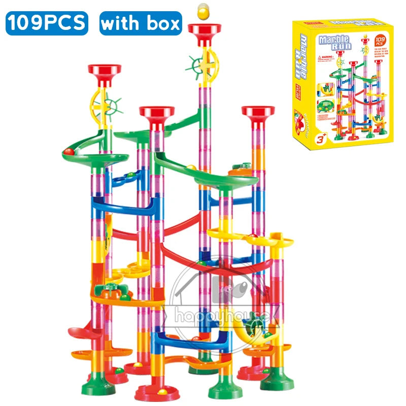 Marble Run Race Track Building Blocks Kids 3D Maze Ball Roll Toy DIY Marble Run Race Coaster Set 80/105/109/133pc Christmas Gift Purest Peak
