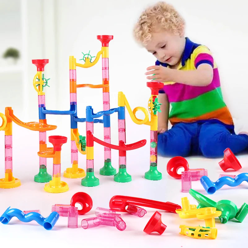 Marble Run Race Track Building Blocks Kids 3D Maze Ball Roll Toy DIY Marble Run Race Coaster Set 80/105/109/133pc Christmas Gift Purest Peak