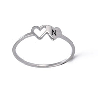 COOLTIME Initial Letter Ring for Women Stainless Steel A-Z Alphabet Double Heart Rings Simple Wedding Cheap Gift For Lover Quick Pick Grocers