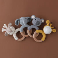 BPA Free Baby Wooden Teether Crochet Cartoon Baby Rattle Toys Wooden Ring Rodent Toys Mobile Gym Kids Newborn Educational Toys Purest Peak