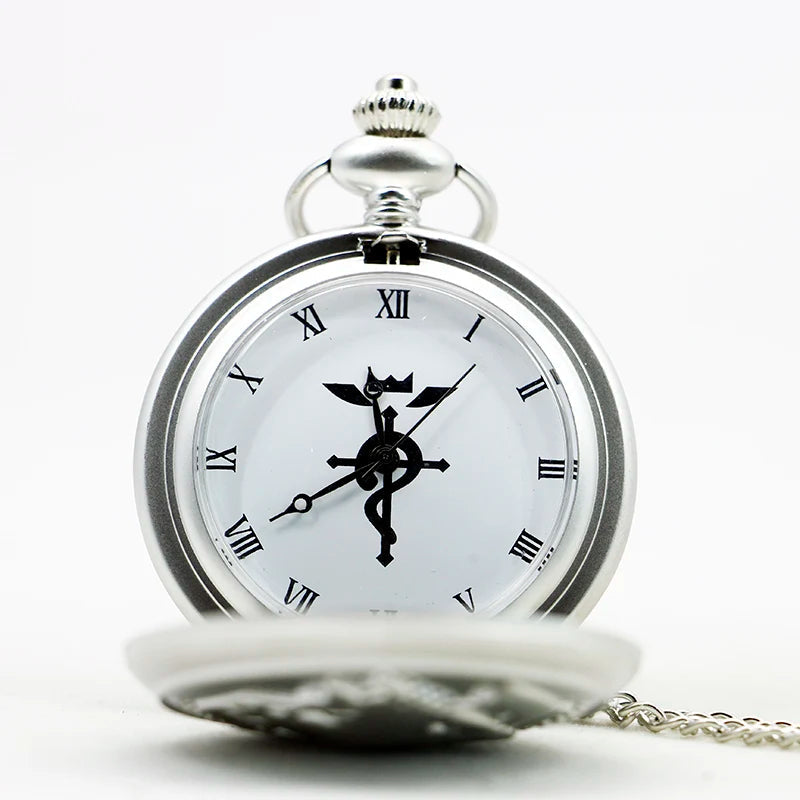 Antique Silver Fullmetal Alchemist Necklace Pendant Quartz Pocket Watch With Chain Gift Quick Pick Grocers