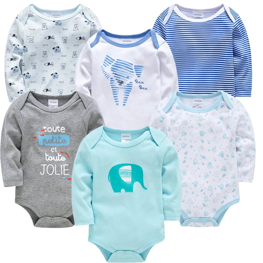 6 PCS 3 PCS Kavkas Baby Boys Girls Bodysuit Long Sleeve 100% Cotton Baby Clothes 0-12 months Newborn body bebe Jumpsuit Clothing Econic Blanks