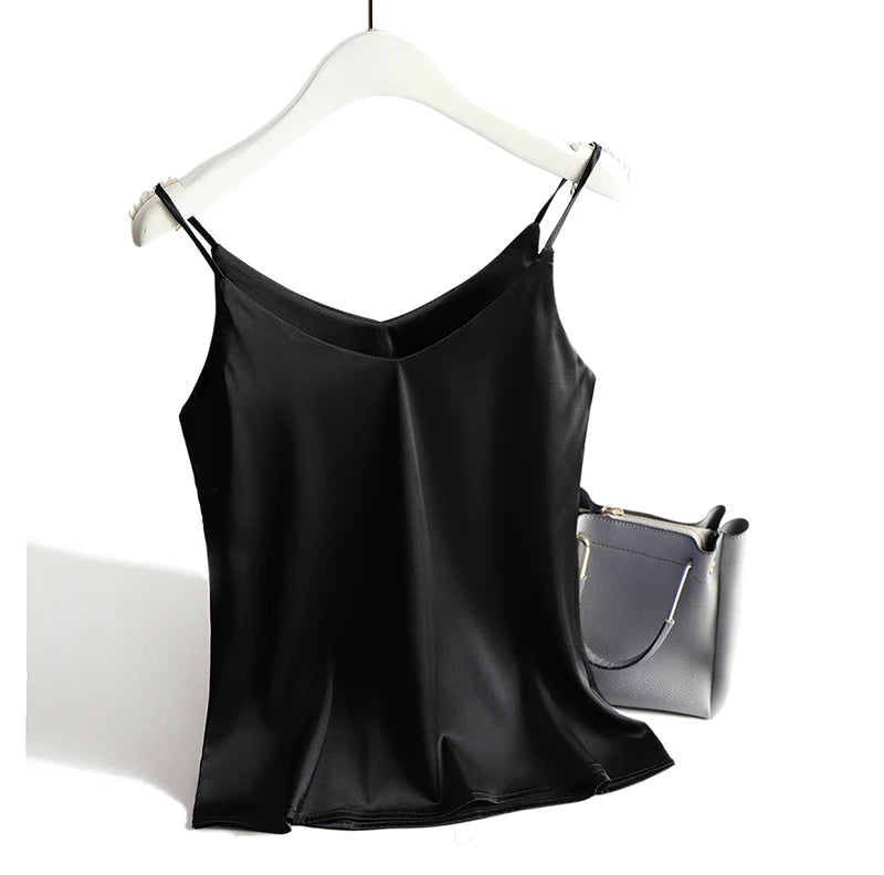 AOSSVIAO 2026 Spaghetti Strap Top Women Halter V Neck Basic White Cami Sleeveless Satin Silk Tank Tops Women'S Summer Camisole Quick Pick Grocers