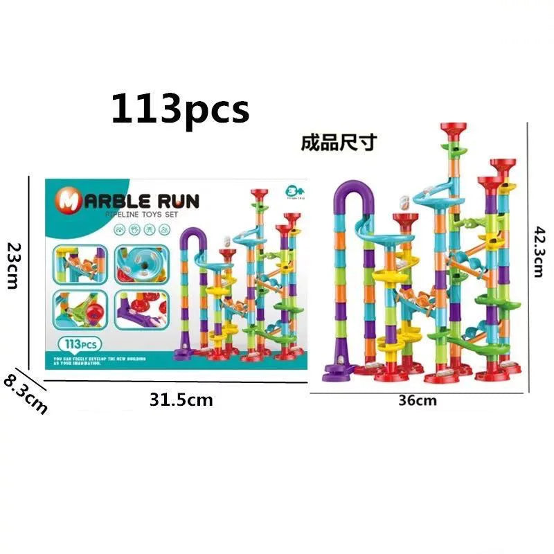Marble Run Race Track Building Blocks Kids 3D Maze Ball Roll Toy DIY Marble Run Race Coaster Set 80/105/109/133pc Christmas Gift Purest Peak