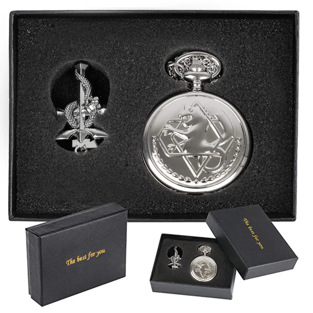 Fullmetal Alchemist High Grade Gifts Sets Pocket Watch Cosplay Japan Anime Necklace Clock Accessories With Box CF1217 Quick Pick Grocers