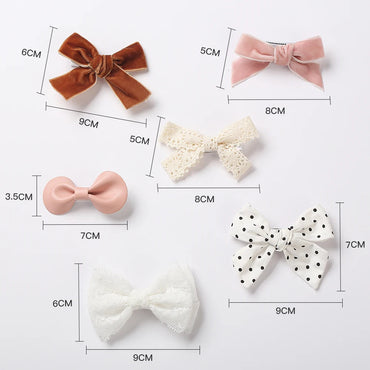 4Pcs/set Leopard Dot Print Bowknot Hair Bow Clips Baby Girls Lace Cotton Linen Barrettes Safety Hairpins Headwear Accessories Purest Peak